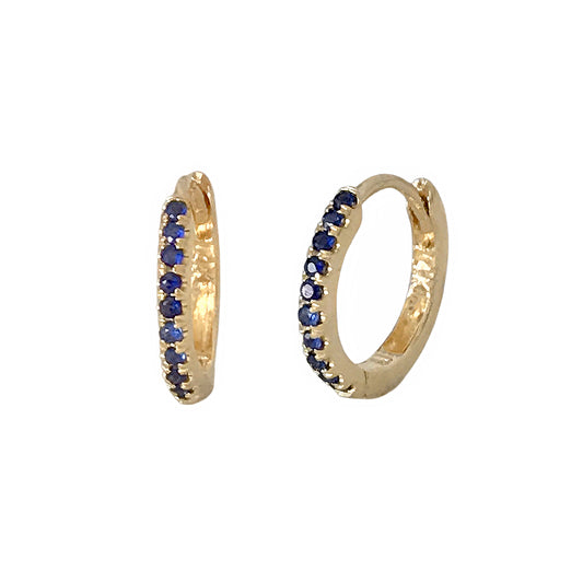 14K Gold Pavé Sapphire Small Size (9mm) Huggie Hoop Earrings