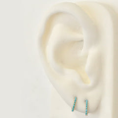 14K Gold Pavé Turquoise Small Size (9mm) Huggie Hoop Earrings