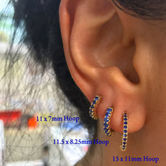 14K Gold Sapphire Thick Huggie Hoop Earrings (11mm x 6mm)