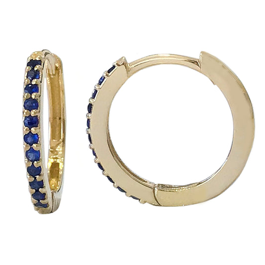 14K Gold Pavé Sapphire XL Size (15mm) Huggie Hoop Earrings