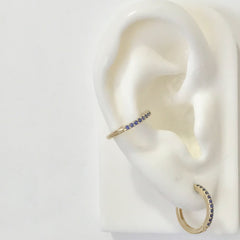14K Gold Pavé Sapphire XL Size (15mm) Huggie Hoop Earrings
