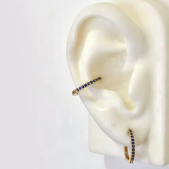 14K Gold Pavé Sapphire XL Size (15mm) Huggie Hoop Earrings