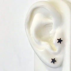 14K Gold Pavé Black Diamond Star Stud Earrings ~ XS Size