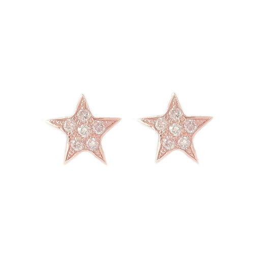 14K Gold Pavé Diamond Star Stud Earrings ~ XS Size