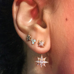 14K Gold Tri Opal & Diamond Trinity Cluster Stud Earrings