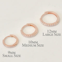 14K Gold Pavé Pink Sapphire Large Size (12mm) Huggie Hoop Earrings