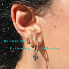 14K Gold Pavé Turquoise XL Size (15mm) Huggie Hoop Earrings