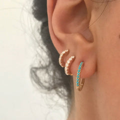 14K Gold Pavé Turquoise XL Size (15mm) Huggie Hoop Earrings