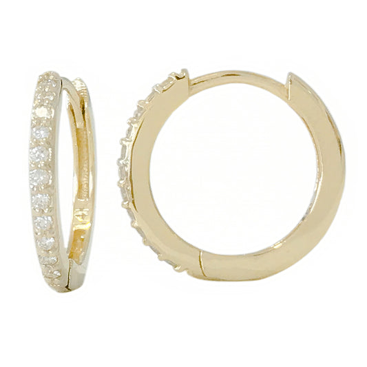 14K Gold Pavé Diamond XL Size (15mm) Huggie Hoop Earrings