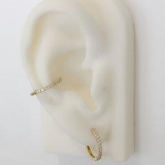 14K Gold Pavé Diamond XL Size (15mm) Huggie Hoop Earrings