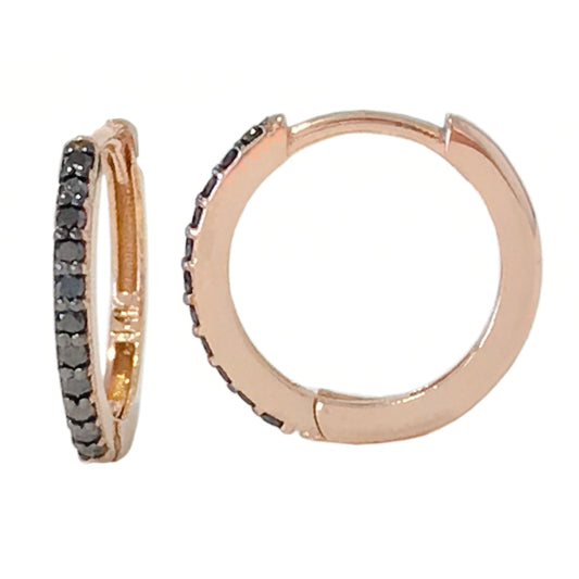 14K Gold Pavé Black Diamond XL Size (15mm) Huggie Hoop Earrings