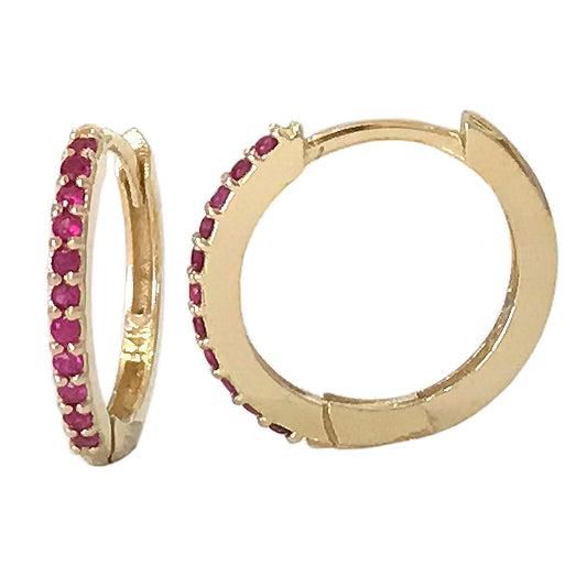14K Gold Pavé Ruby XL Size (15mm) Huggie Hoop Earrings