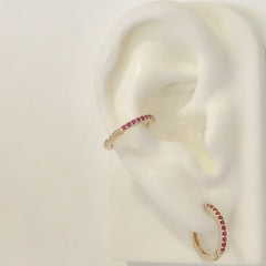 14K Gold Pavé Ruby XL Size (15mm) Huggie Hoop Earrings