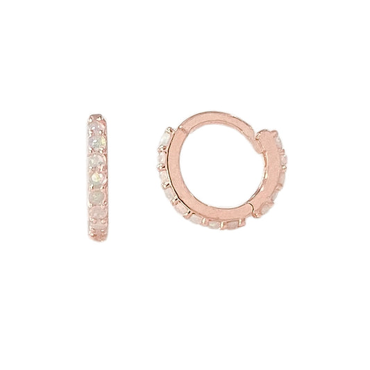 14K Gold Full Pavé Opal XS Size (8mm) Huggie Hoop Earrings