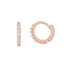 14K Gold Full Pavé Opal XS Size (8mm) Huggie Hoop Earrings