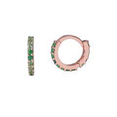 14K Gold Full Pavé Emerald XS Size (8mm) Huggie Hoop Earrings
