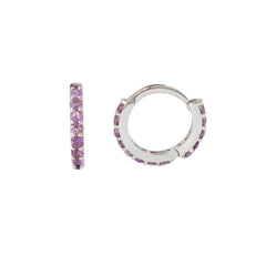 14K Gold Full Pavé Purple Sapphire XS Size (8mm) Huggie Hoop Earrings