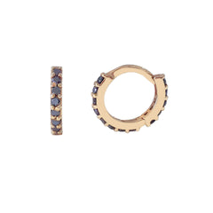 14K Gold Full Pavé Black Diamond XS Size (8mm) Huggie Hoop Earrings