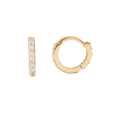 14K Gold Full Pavé Diamond XS Size (8mm) Huggie Hoop Earrings ~ In Stock!