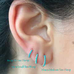 14K Gold Pavé Turquoise Medium Size (10mm) Huggie Hoop Earrings