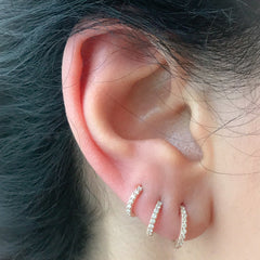 14K Gold Full Pavé Diamond XS Size (8mm) Huggie Hoop Earrings ~ In Stock!