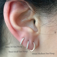 14K Gold Full Pavé Black Diamond XS Size (8mm) Huggie Hoop Earrings