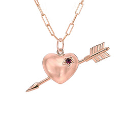 14K Gold Ruby Pierced Heart Charm Necklace