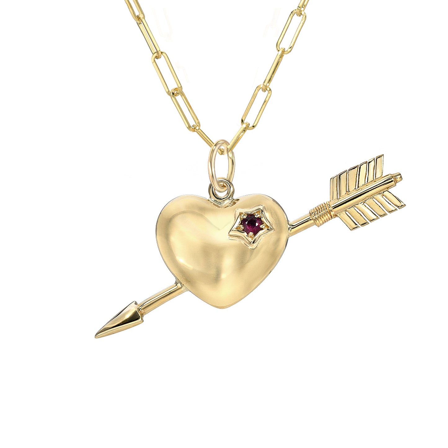 14K Gold Ruby Pierced Heart Charm Necklace