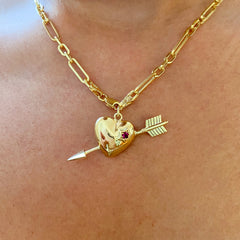 14K Gold Ruby Pierced Heart Charm Necklace