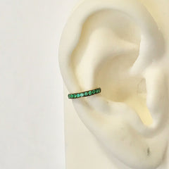 14K Gold Full Pavé Emerald Round Hoop Ear Cuff