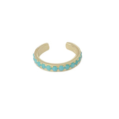 14K Gold Full Pavé Turquoise Round Hoop Ear Cuff