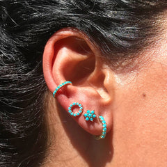 14K Gold Turquoise Rosebud Flower Stud Earrings