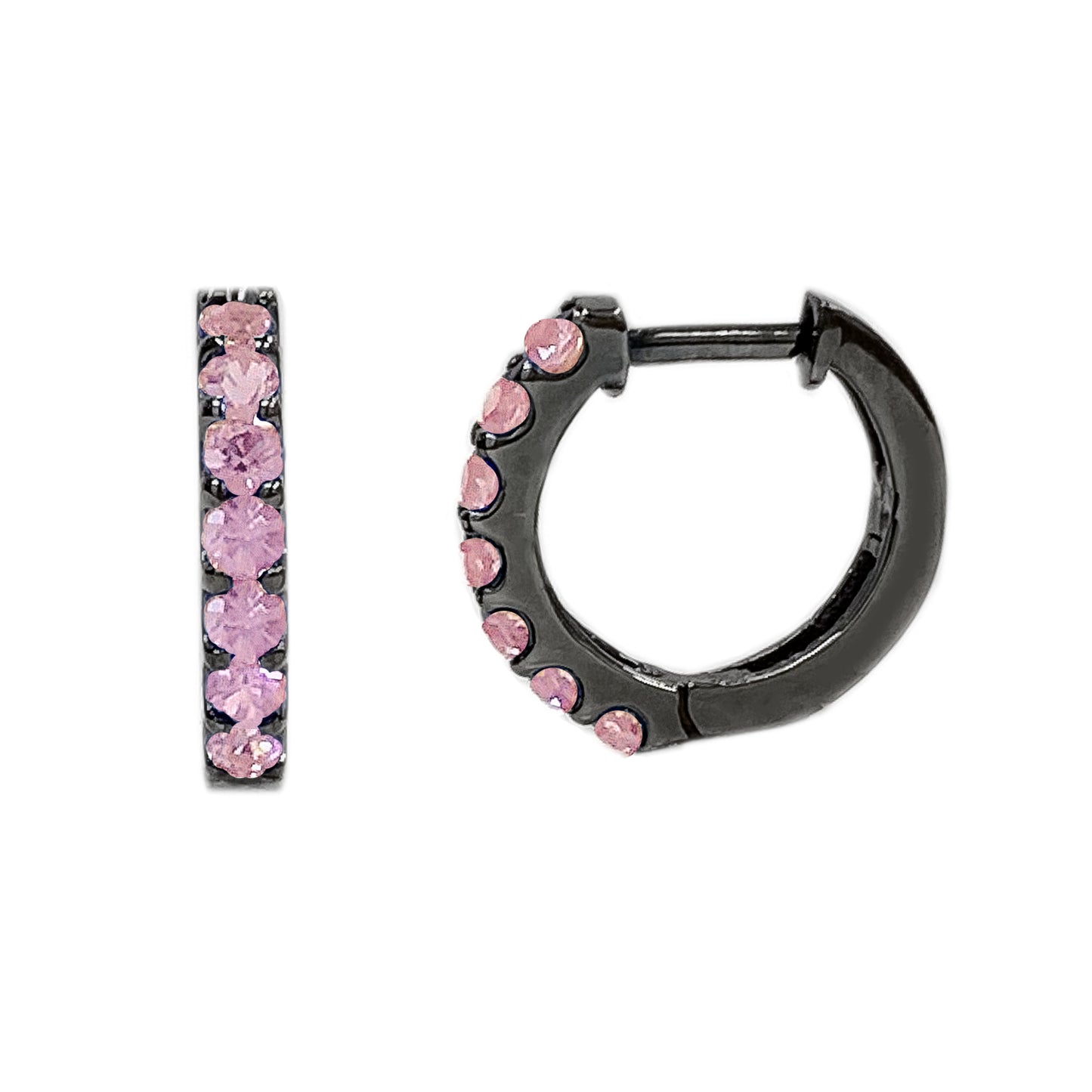 14K Gold Powder Pink Sapphire Thick Huggie Hoop Earrings (11.5mm x 8.25mm)