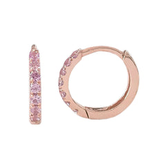 14K Gold Pavé Pink Sapphire Medium Size (10mm) Huggie Hoop Earrings