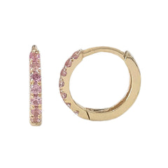 14K Gold Pavé Pink Sapphire Medium Size (10mm) Huggie Hoop Earrings