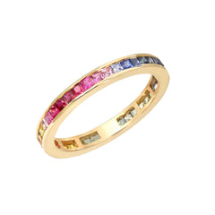 14K Gold Channel Set Princess Cut Rainbow Gemstone Full Eternity Band ~ LIMITED EDITION