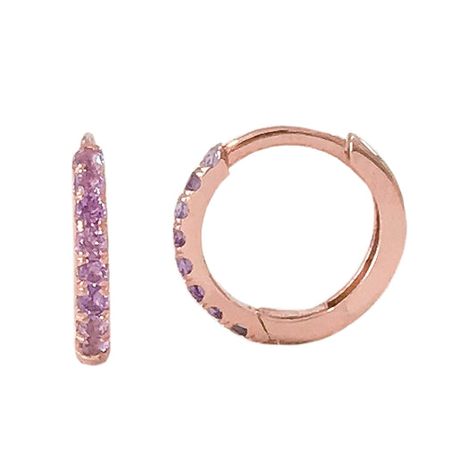 14K Gold Pavé Purple Sapphire Medium Size (10mm) Huggie Hoop Earrings