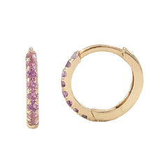 14K Gold Pavé Purple Sapphire Medium Size (10mm) Huggie Hoop Earrings