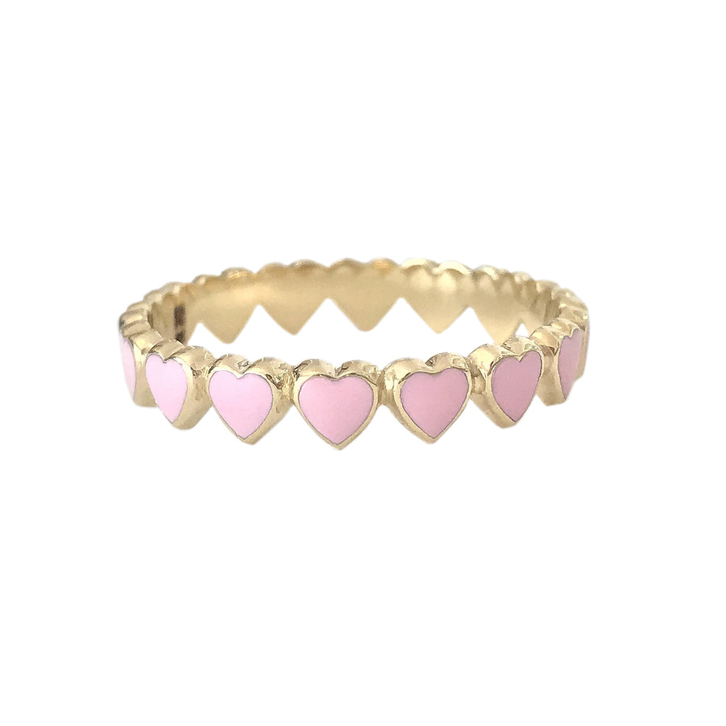 14K Gold Pastel Pink Enamel Eternal Heart Ring