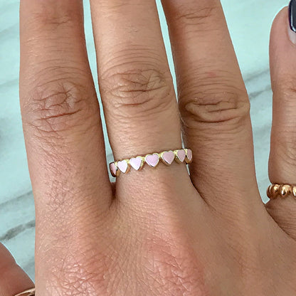 14K Gold Pastel Pink Enamel Eternal Heart Ring