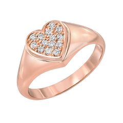 14K Gold Pavé Diamond Heart Signet Ring