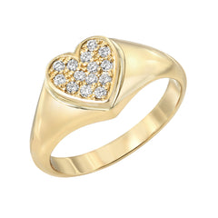 14K Gold Pavé Diamond Heart Signet Ring