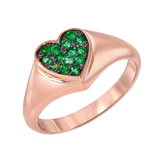 14K Gold Pavé Emerald Heart Signet Ring
