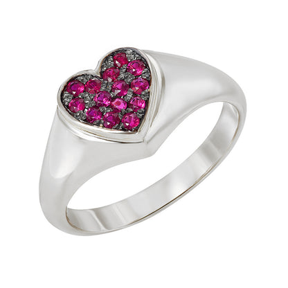 14K Gold Pavé  Ruby Heart Signet Ring