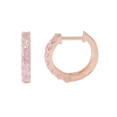14K Gold Powder Pink Sapphire Thick Huggie Hoop Earrings (11.5mm x 8.25mm)