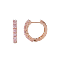 14K Gold Powder Pink Sapphire Thick Huggie Hoop Earrings (11mm x 6mm)