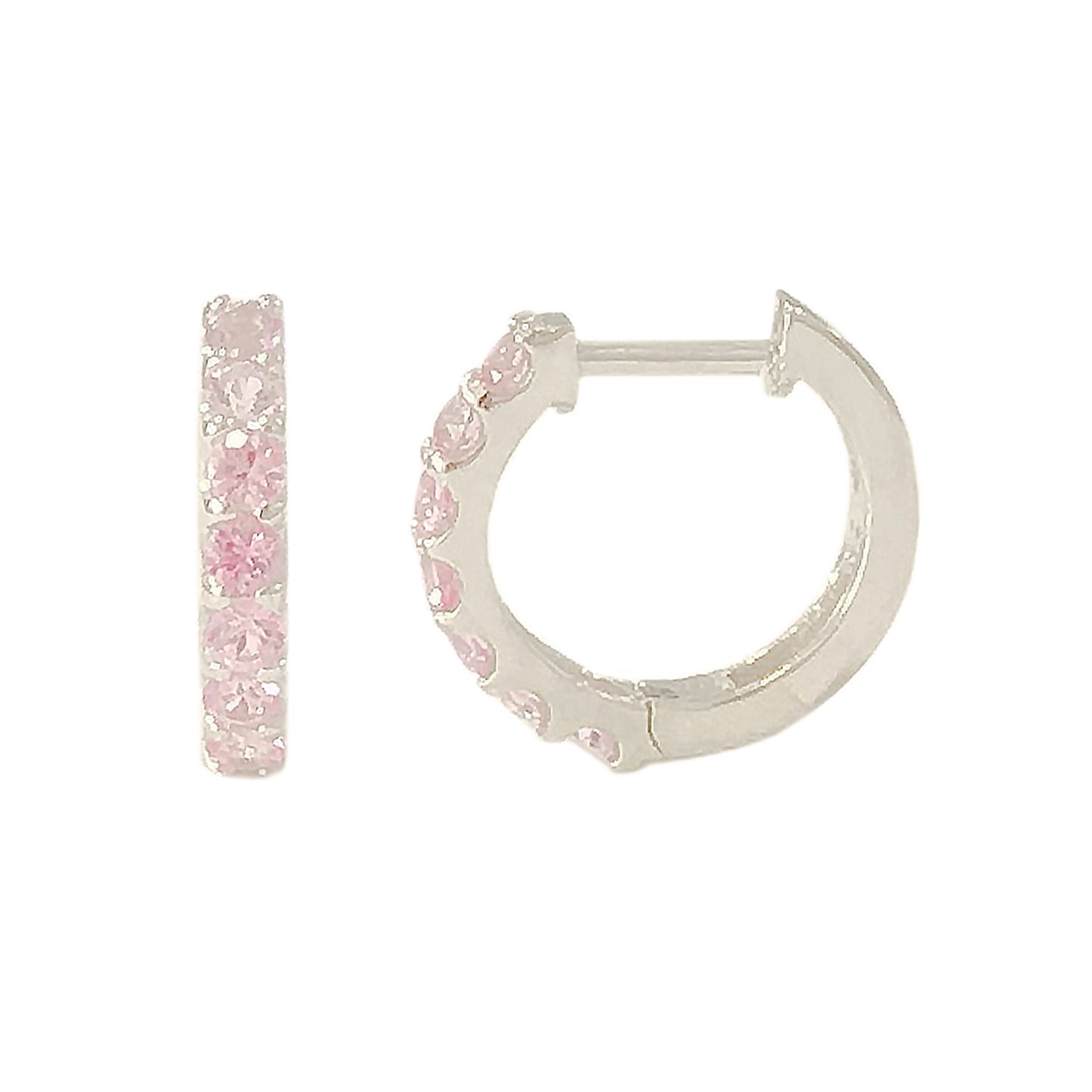 14K Gold Powder Pink Sapphire Thick Huggie Hoop Earrings (11.5mm x 8.25mm)