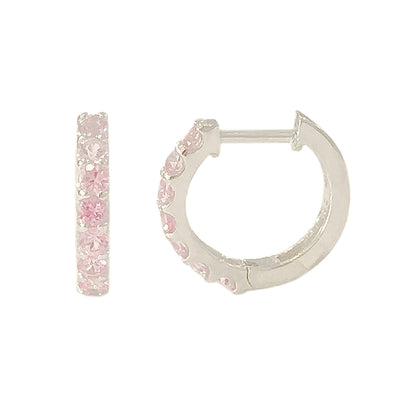 14K Gold Powder Pink Sapphire Thick Huggie Hoop Earrings (11.5mm x 8.25mm)