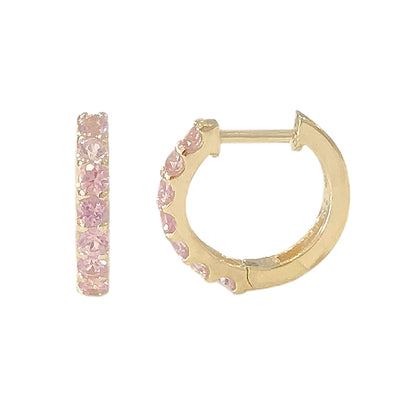 14K Gold Powder Pink Sapphire Thick Huggie Hoop Earrings (11.5mm x 8.25mm)