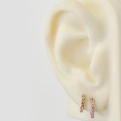14K Gold Powder Pink Sapphire Thick Huggie Hoop Earrings (11.5mm x 8.25mm)